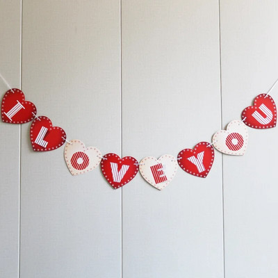 1 τεμ Love Heart I LOVE YOU Γράμμα Σημαία Τραβήγματος Ανακοίνωση Χώρου Γάμου Φόντο DIY Κρεμαστή διακόσμηση με κουκούτσι