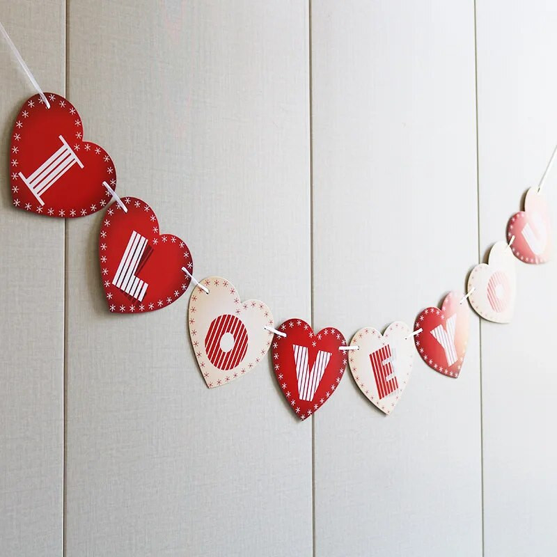 1 vnt Meilė širdis I LOVE YOU Laiškas vėliava traukiamas Vestuvių vakarėlio skelbimas Vietos fonas „Pasidaryk pats“ pakabinamas skerdenos papuošimas