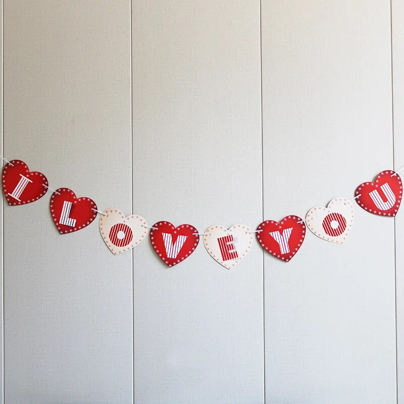 1 vnt Meilė širdis I LOVE YOU Laiškas vėliava traukiamas Vestuvių vakarėlio skelbimas Vietos fonas „Pasidaryk pats“ pakabinamas skerdenos papuošimas