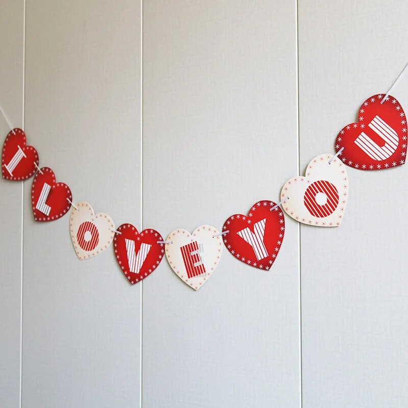 1 vnt Meilė širdis I LOVE YOU Laiškas vėliava traukiamas Vestuvių vakarėlio skelbimas Vietos fonas „Pasidaryk pats“ pakabinamas skerdenos papuošimas