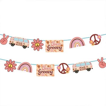 Hippy Bohemian Theme Two Groovy Daisy Pull Flag Σπιράλ μενταγιόν Γάμος Γάμος Καλωσόρισμα Baby Party Κρεμαστό κούτσουρο Διακόσμηση γιρλάντα