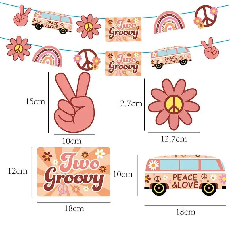 Hippy Bohemian Theme Two Groovy Daisy Pull Flaming Spiral Pakabukas Gimtadienio Vestuvės Sveikinimai Kūdikių Vakarėlis Pakabinamas šukės girliandos dekoras