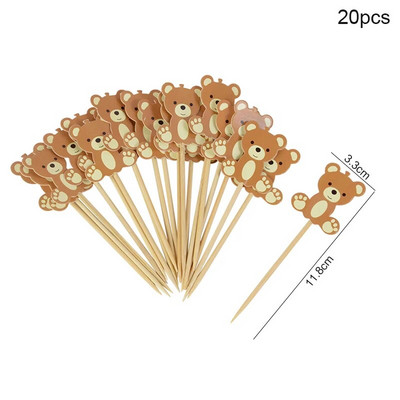 20 τμχ Cute Bear Toppers Cake Happy Birthday Cupcake Toppers For Kids 1st Birthday Wedding Cake Decor Fruit Toothpick Baby Shower