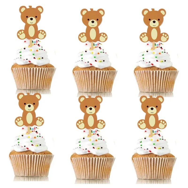 20 vnt Mieli meškiuko pyragaičiai su gimtadieniu Kekselių tvarsčiai vaikams 1-ojo gimtadienio vestuvinio torto dekoro Vaisių dantų krapštukas kūdikių dušas