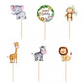 Wild Amimal Cake Topper Cute Forest Safari Jungle Cartoon Animal Happy Birthday Διακόσμηση τούρτας Woodland Wild One Party Supplies