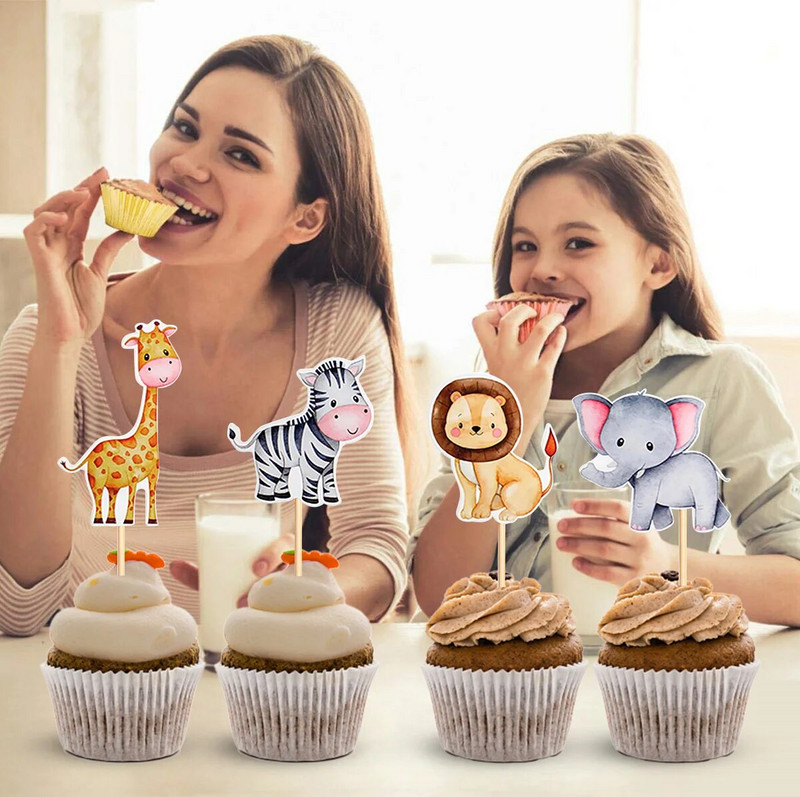 Laukinių Amimalų tortų užtaisas Mielas miško safario džiunglių animacinis filmas Gyvūno gimtadienio torto papuošimas Miško laukinės vakarėlio reikmenys