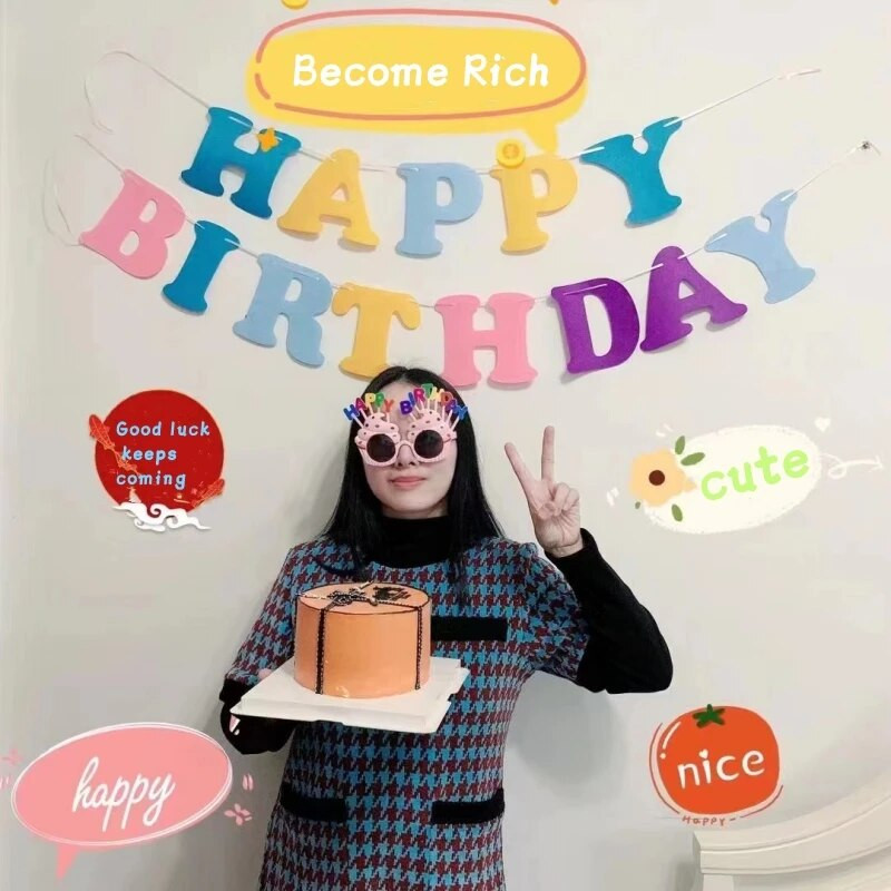 Su gimtadieniu reklamjuostė Neaustinės medžiagos vėliava Marcalono gimtadienio reklamjuostė Girliandos dekoravimas Svetainės fono sienos išdėstymas