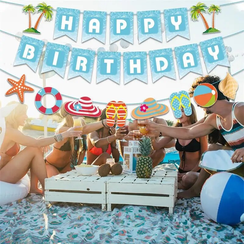 Havajų vakarėlio puošmena Paplūdimio vakarėlis su gimtadieniu Vėliava Reklaminė reklamjuostė Kokoso medžio girlianda Kabanti ryšulių dekoravimo reikmenys