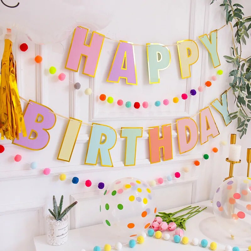 Ins Style Ligatūra Paauksuota raidė Gimtadienio reklaminė juosta Gimtadienio vakarėlis Ištraukite vėliavėlę Scenos fono dekoravimas pirmojo kūdikio gimimo proga