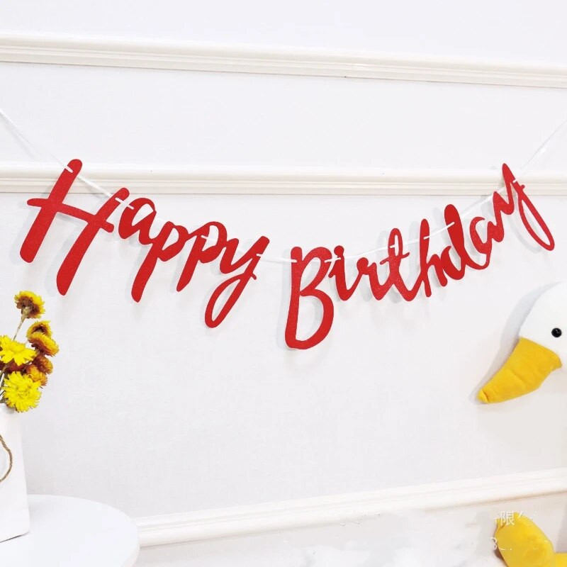 Ins Style Ligatūra Paauksuota raidė Gimtadienio reklaminė juosta Gimtadienio vakarėlis Ištraukite vėliavėlę Scenos fono dekoravimas pirmojo kūdikio gimimo proga