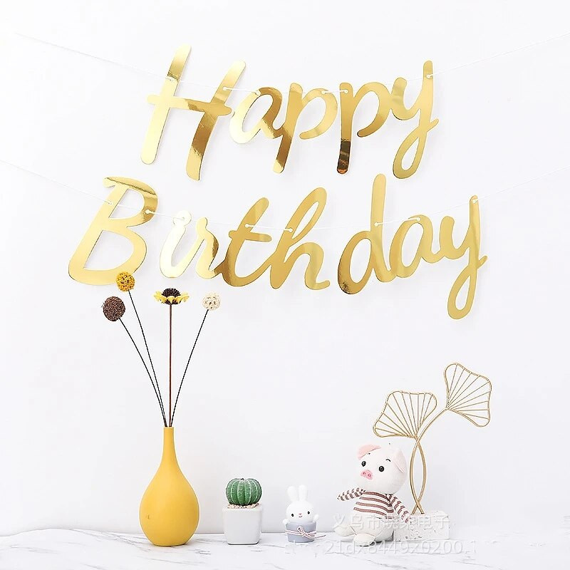 Ins Style Ligatūra Paauksuota raidė Gimtadienio reklaminė juosta Gimtadienio vakarėlis Ištraukite vėliavėlę Scenos fono dekoravimas pirmojo kūdikio gimimo proga