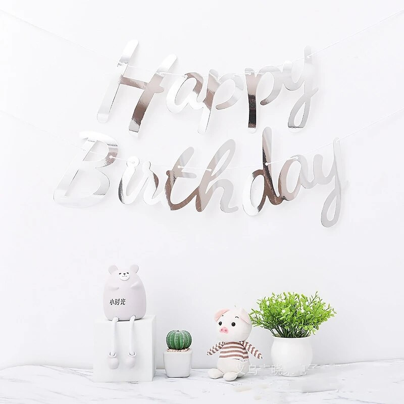 Ins Style Ligatūra Paauksuota raidė Gimtadienio reklaminė juosta Gimtadienio vakarėlis Ištraukite vėliavėlę Scenos fono dekoravimas pirmojo kūdikio gimimo proga