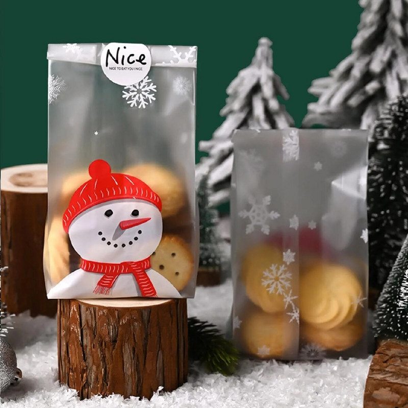 50vnt Kalėdų pakavimo maišeliai Senis Sniego senelis Kepimas Konditeriniai Maišeliai Nuga Saldainiai Sausainiai Vakarėlis Dovanos Namai, Viešbučio maistas Sausainių maišeliai