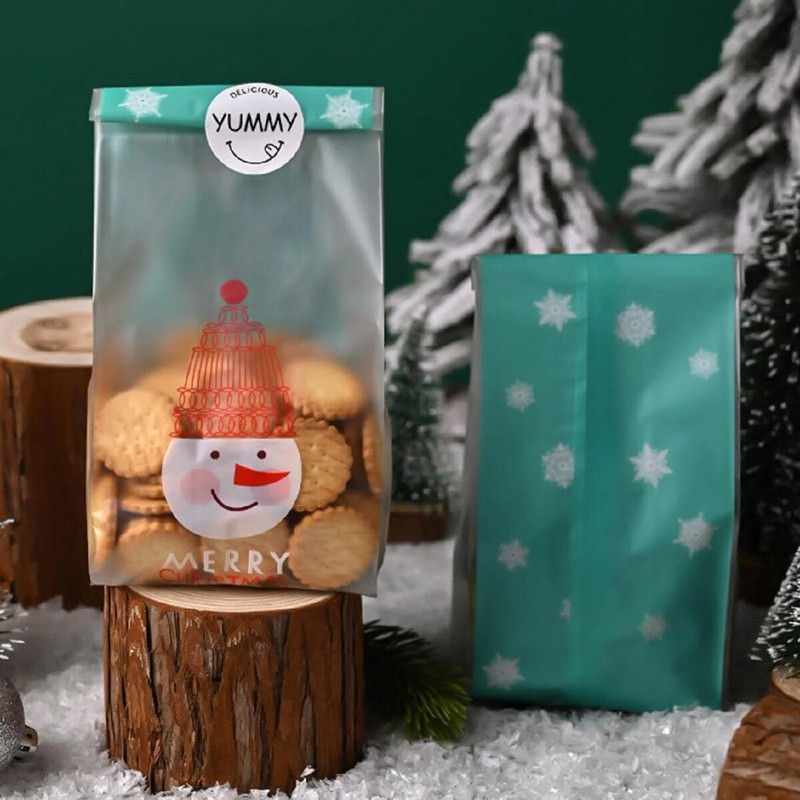 50vnt Kalėdų pakavimo maišeliai Senis Sniego senelis Kepimas Konditeriniai Maišeliai Nuga Saldainiai Sausainiai Vakarėlis Dovanos Namai, Viešbučio maistas Sausainių maišeliai
