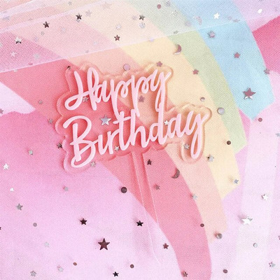 INS New Happy Birthday Cake Topper Rose Gold Acrylic Vertical Creative Gold Topper for Birthday Party Topper Cake
