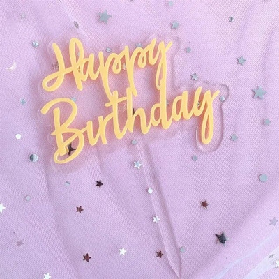 INS New Happy Birthday Cake Topper Rose Gold Acrylic Vertical Creative Gold Topper for Birthday Party Topper Cake