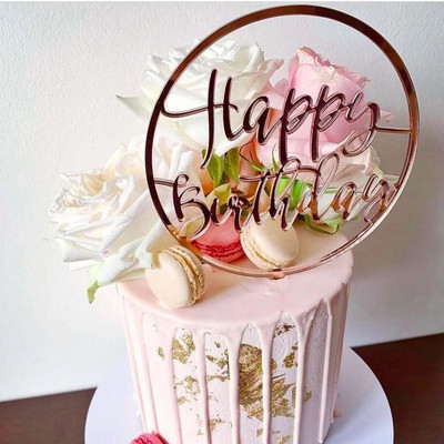 INS New Happy Birthday Cake Topper Rose Gold Acrylic Vertical Creative Gold Topper for Birthday Party Topper Cake