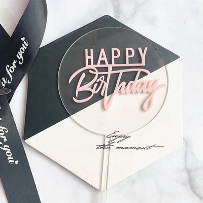 INS New Happy Birthday Cake Topper Rose Gold Acrylic Vertical Creative Gold Topper for Birthday Party Topper Cake