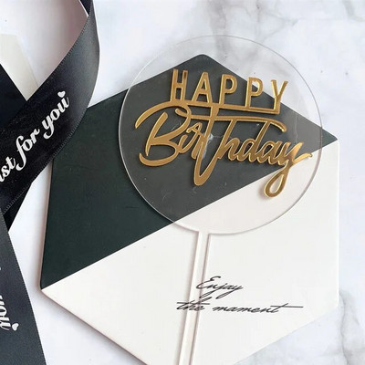 INS New Happy Birthday Cake Topper Rose Gold Acrylic Vertical Creative Gold Topper for Birthday Party Topper Cake