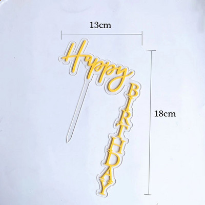 INS New Happy Birthday Cake Topper Rose Gold Acrylic Vertical Creative Gold Topper for Birthday Party Topper Cake