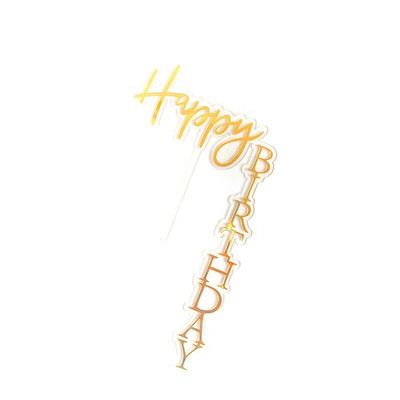 INS New Happy Birthday Cake Topper Rose Gold Acrylic Vertical Creative Gold Topper for Birthday Party Topper Cake