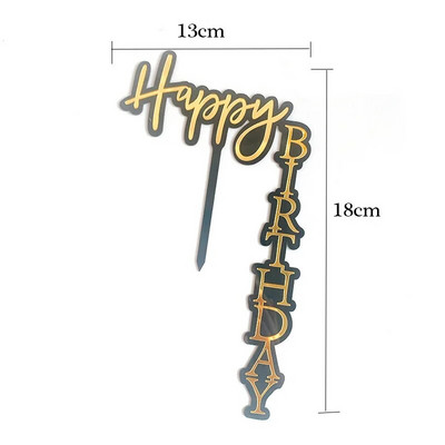 INS New Happy Birthday Cake Topper Rose Gold Acrylic Vertical Creative Gold Topper for Birthday Party Topper Cake