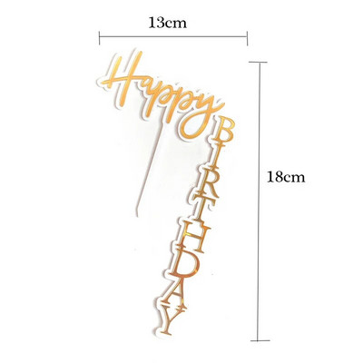 INS New Happy Birthday Cake Topper Rose Gold Acrylic Vertical Creative Gold Topper for Birthday Party Topper Cake