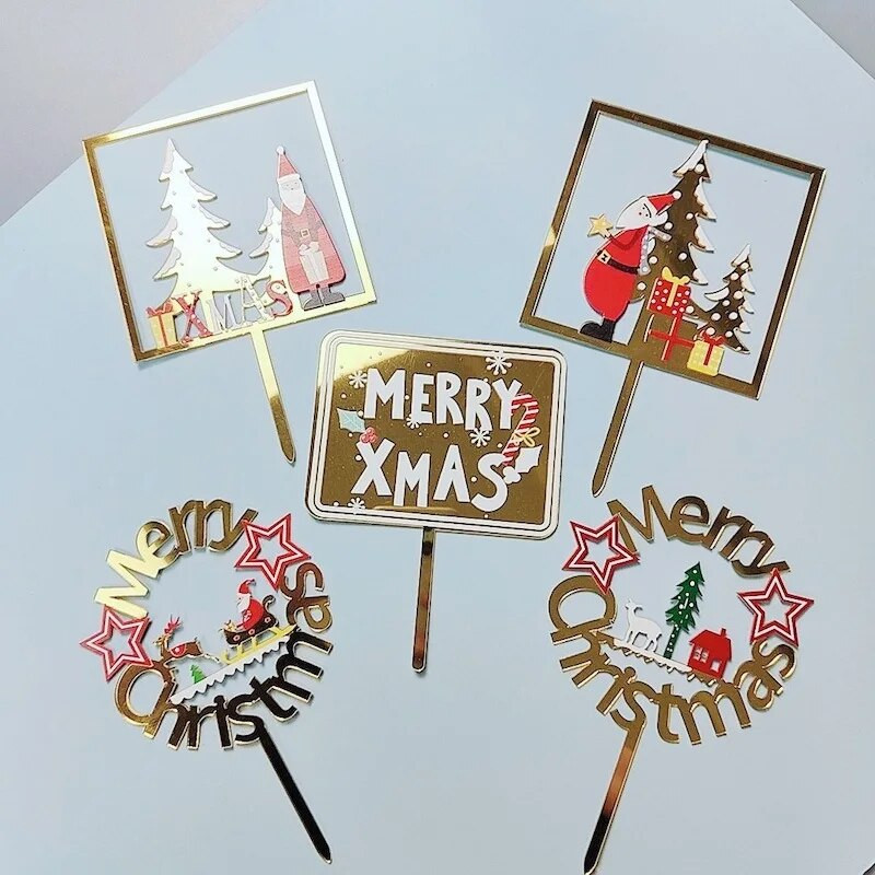 INS Linksmų Kalėdų vakarėlio akriliniai tortų tvarsčiai Spalvoti Kalėdų Senelio kalėdiniai pyragaičiai namams Linksmų Naujųjų metų vakarėlio tortų papuošimai