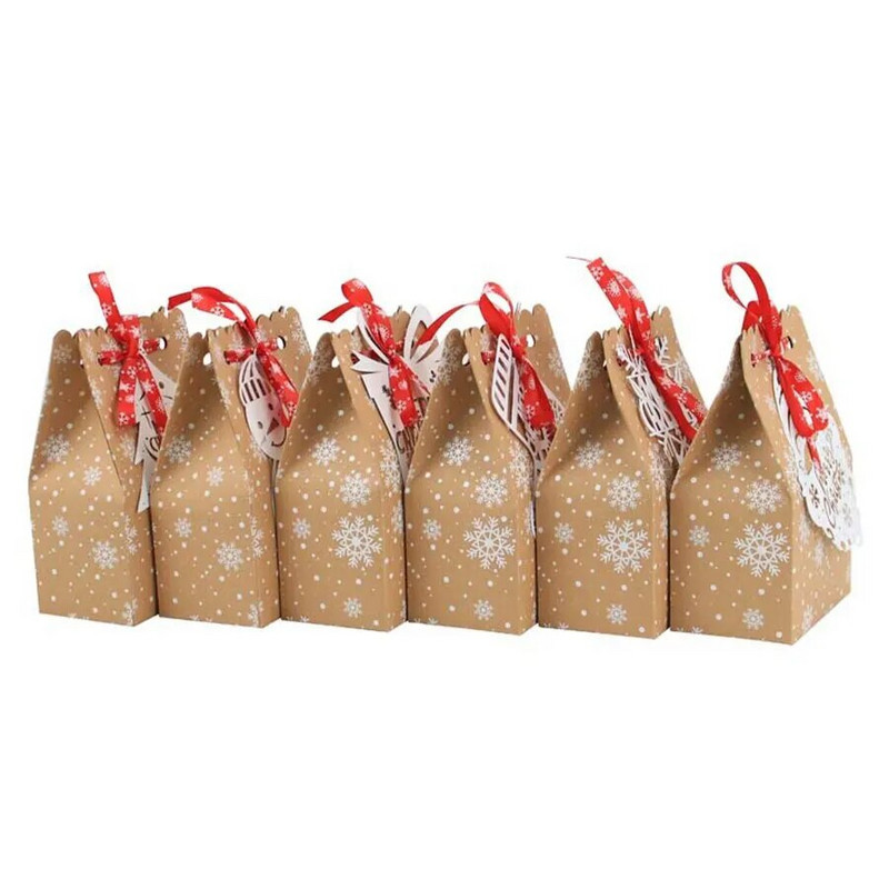 6 vnt kalėdiniai kraftpopieriniai maišeliai Kalėdų senelis Sniego senelis Kalėdų vakarėlio malonės krepšys Kalėdinių saldainių sausainių dovanų maišelio maišelio pakavimo reikmenys