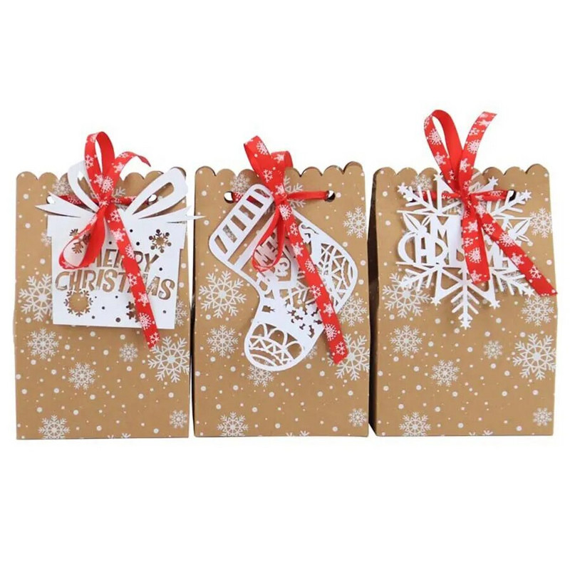 6 vnt kalėdiniai kraftpopieriniai maišeliai Kalėdų senelis Sniego senelis Kalėdų vakarėlio malonės krepšys Kalėdinių saldainių sausainių dovanų maišelio maišelio pakavimo reikmenys