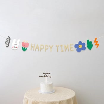 3M χαριτωμένο μικρό κουνέλι Happy Time Επιστολή για πάρτι με σημαία που τραβάει γενέθλια για την ημέρα των παιδιών Υπαίθρια φωτογραφικά στηρίγματα Φόντο GarlandDecorat