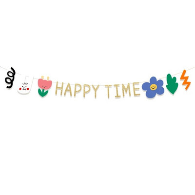 3M χαριτωμένο μικρό κουνέλι Happy Time Επιστολή για πάρτι με σημαία που τραβάει γενέθλια για την ημέρα των παιδιών Υπαίθρια φωτογραφικά στηρίγματα Φόντο GarlandDecorat