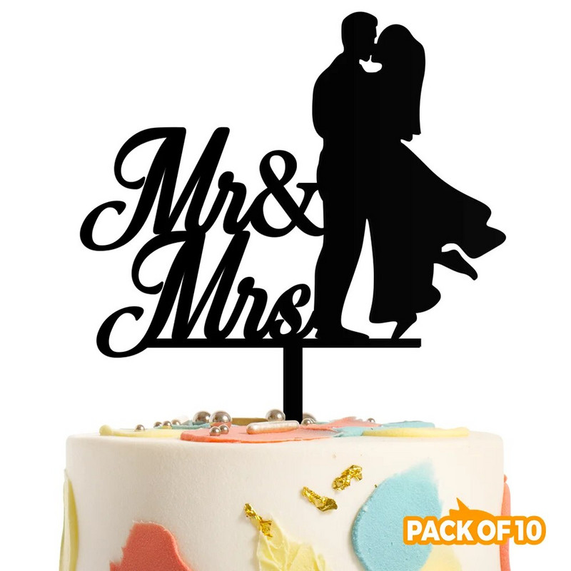 【Naujas pristatymas】 10 vnt Mr & Mrs akrilo ir popierinio torto viršaus torto puošmena sužadėtuvių vestuvių ir nuotakos dušui pakuotėje