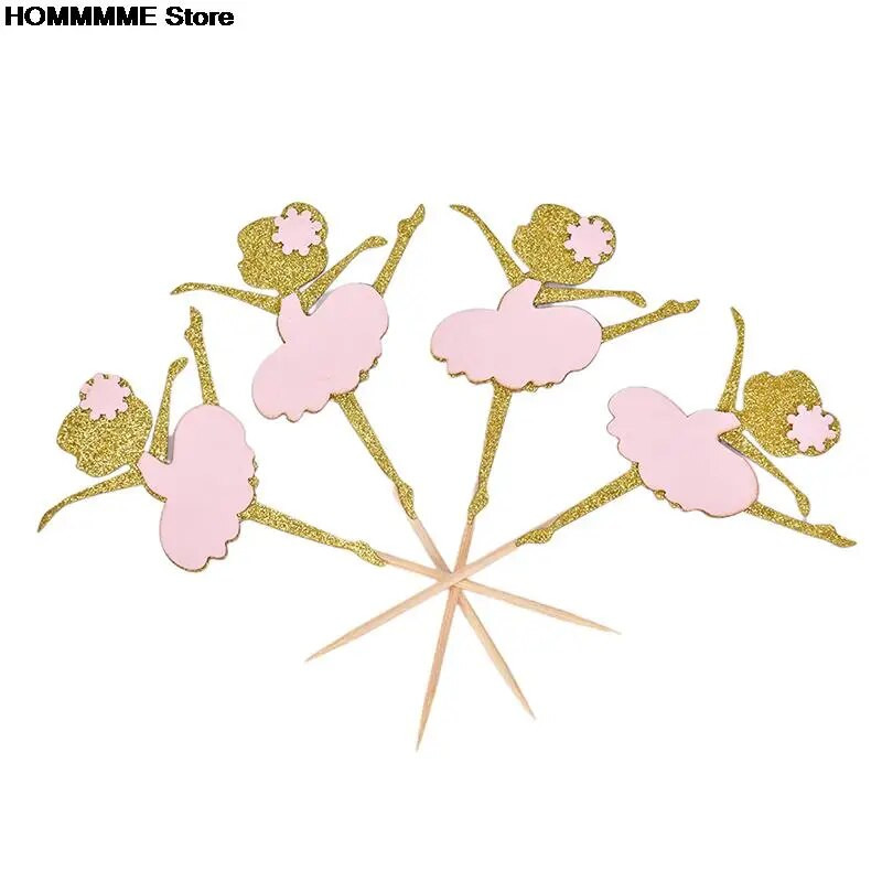 10 vnt. aukso blizgučiai šokančių mergaičių balerinų pyragaičių pyragaičių tortų rinkiniai vestuvių vakarėliui, nuotakos gimtadienio dekoravimui