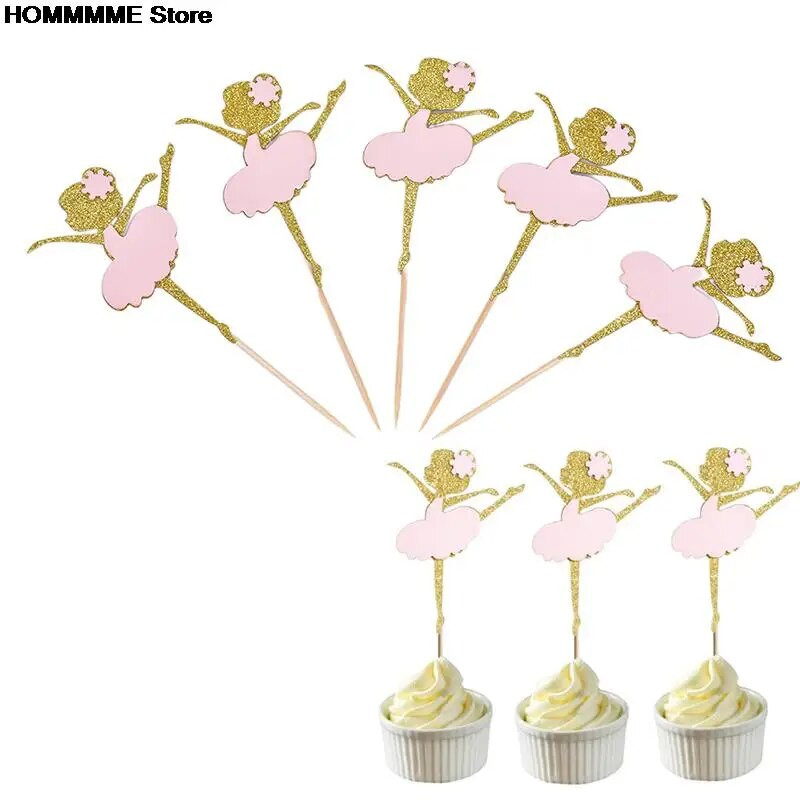 10 vnt. aukso blizgučiai šokančių mergaičių balerinų pyragaičių pyragaičių tortų rinkiniai vestuvių vakarėliui, nuotakos gimtadienio dekoravimui