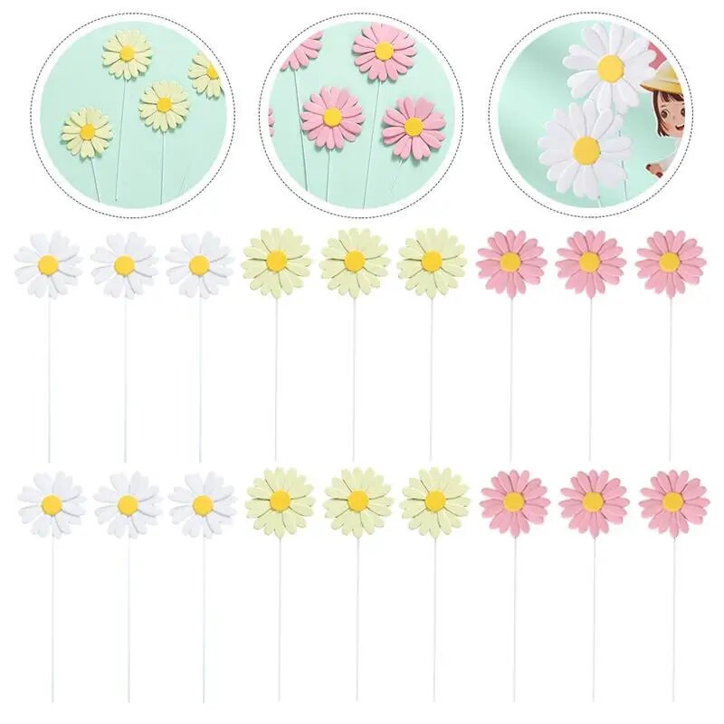 30 vnt Daisy keksų tvarsčiai Tortų pamušalas Gėlių pyragas Daisy gėlių tortų rinktukai Gimtadienio tortų rinktukai Daisy Flower pyragaičiai
