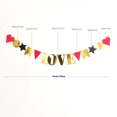 Διακόσμηση γαμήλιου πάρτι Heart Love Garland Κρεμαστά χρωματιστά πανό Διακοσμητικά είδη γάμου ατμόσφαιρα