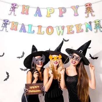 Хелоуин парти Цветен буквен флаг Хелоуин Happy Ghost House Ghost Festival Party Background Bunting Garland DIY Home Decora