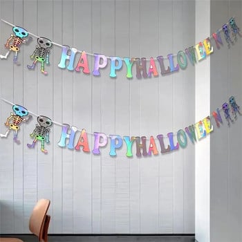 Хелоуин парти Цветен буквен флаг Хелоуин Happy Ghost House Ghost Festival Party Background Bunting Garland DIY Home Decora