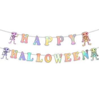 Хелоуин парти Цветен буквен флаг Хелоуин Happy Ghost House Ghost Festival Party Background Bunting Garland DIY Home Decora