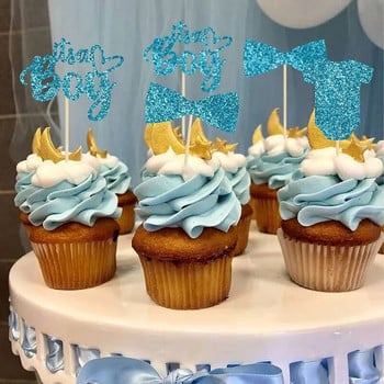 12 бр. Синьо-розови топери за кексчета за разкриване на пола Baby Shower Декорации за парти за рожден ден Момче Момче Консумативи за рожден ден