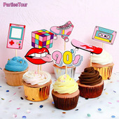 Retro Throwback Cupcake Toppers 80s 90s Θέμα Διακοσμήσεις τούρτας γενεθλίων Radio BoomBox Cupcake Topper Decade Μπομπονιέρες για πάρτι