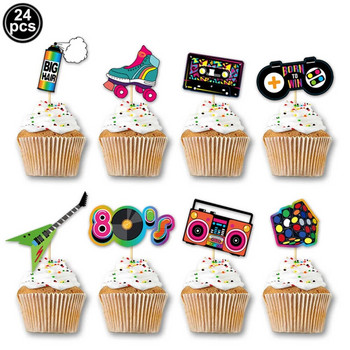 Retro Throwback Cupcake Toppers 80s 90s Theme Birthday Party Cake Decorations Radio BoomBox Cupcake Topper Десетилетни парти сувенири