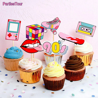 Toppers pentru cupcake retro Throwback anii 80, anii 90, decorațiuni pentru tort, pentru petrecerea de aniversare, radio BoomBox, pentru cupcake, favoruri de deceniu