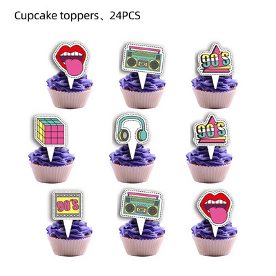 Retro Throwback Cupcake Toppers 80s 90s Θέμα Διακοσμήσεις τούρτας γενεθλίων Radio BoomBox Cupcake Topper Decade Μπομπονιέρες για πάρτι