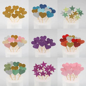 10 vnt spalvingo torto viršaus žvaigždės širdis su gimtadieniu. Torto dekoravimo reikmenys Vestuvių vakarėliui