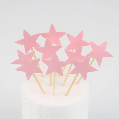 10 vnt spalvingo torto viršaus žvaigždės širdis su gimtadieniu. Torto dekoravimo reikmenys Vestuvių vakarėliui