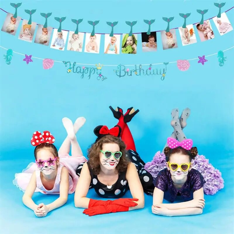 3M vakarėlio tema Dekoruota undinėlė Starfish Shell Su gimtadieniu Vėliava Kūdikių dušo vakarėlis Kabantys skerdenos dekoravimo reikmenys