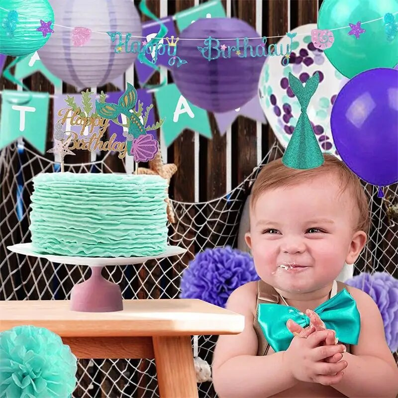 3M vakarėlio tema Dekoruota undinėlė Starfish Shell Su gimtadieniu Vėliava Kūdikių dušo vakarėlis Kabantys skerdenos dekoravimo reikmenys