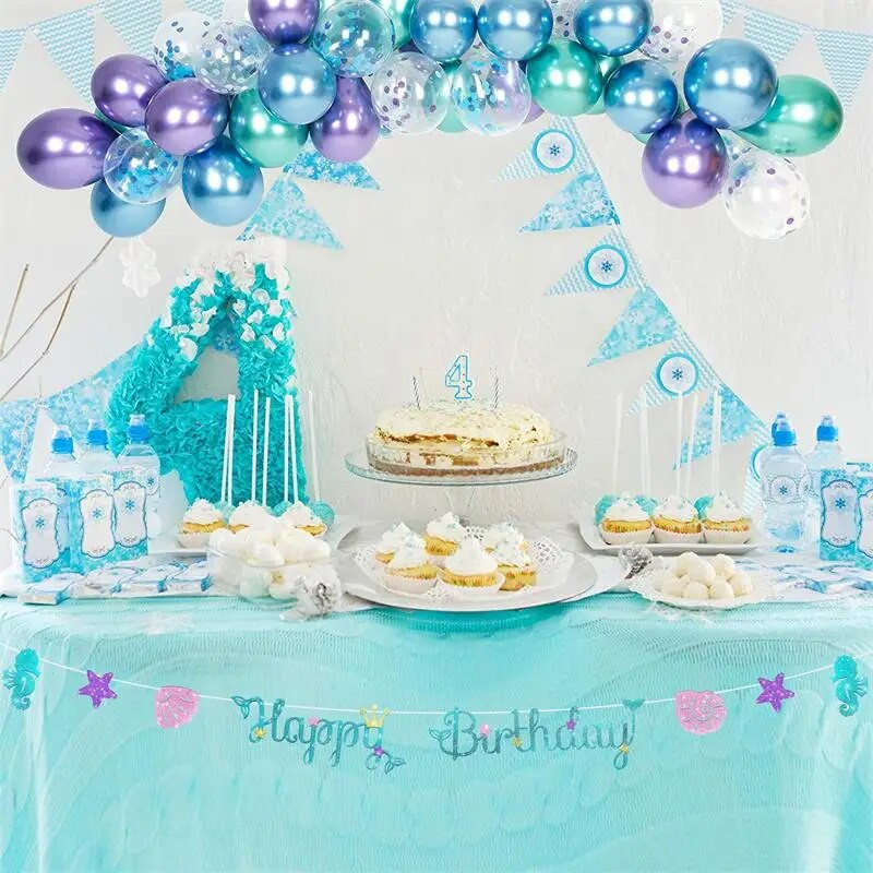 3M vakarėlio tema Dekoruota undinėlė Starfish Shell Su gimtadieniu Vėliava Kūdikių dušo vakarėlis Kabantys skerdenos dekoravimo reikmenys